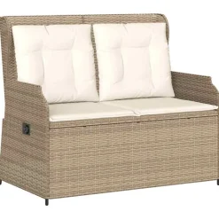 vidaXL Tuinbankje verstelbaar met kussens poly rattan beige