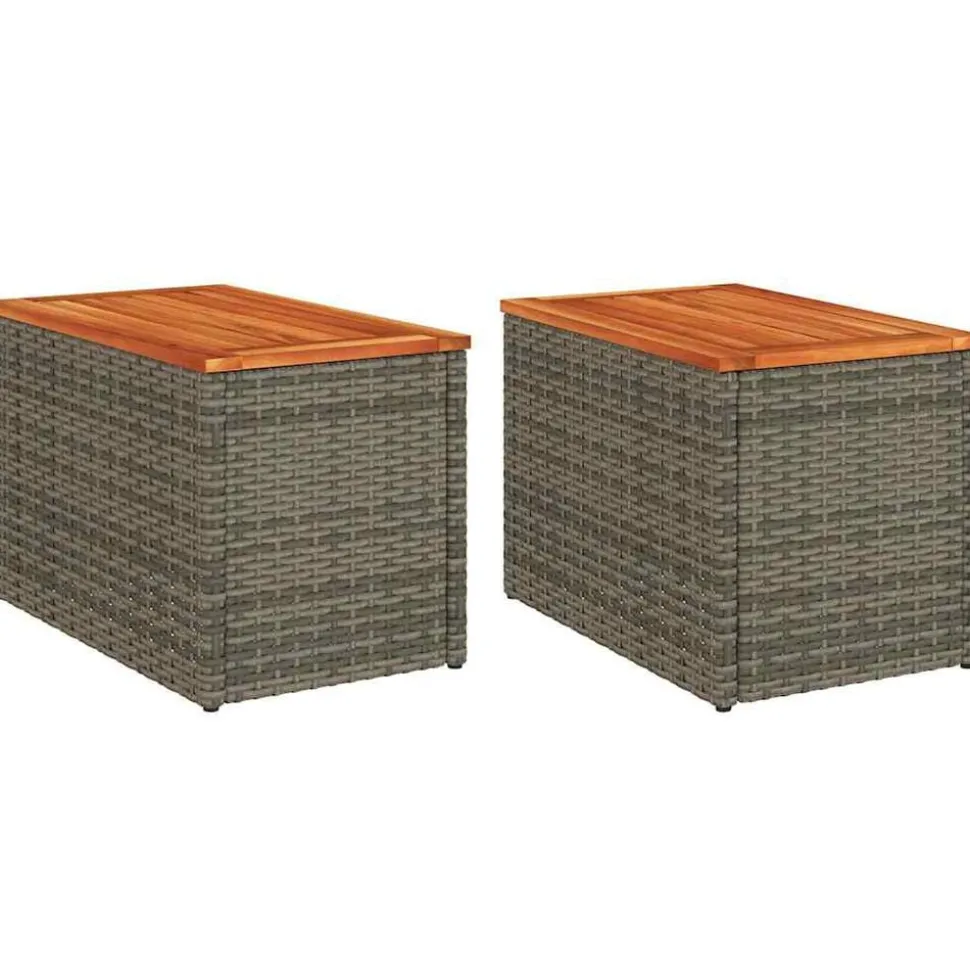 vidaXL Tuinbijzettafels 2 st 55x34x37 cm poly rattan en hout grijs