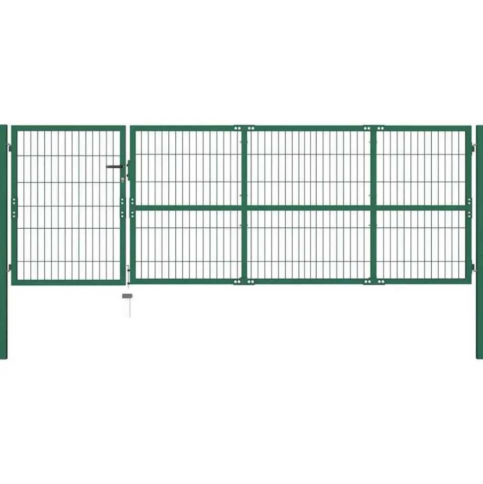 vidaXL Tuinhekpoort met palen 350x100 cm staal groen