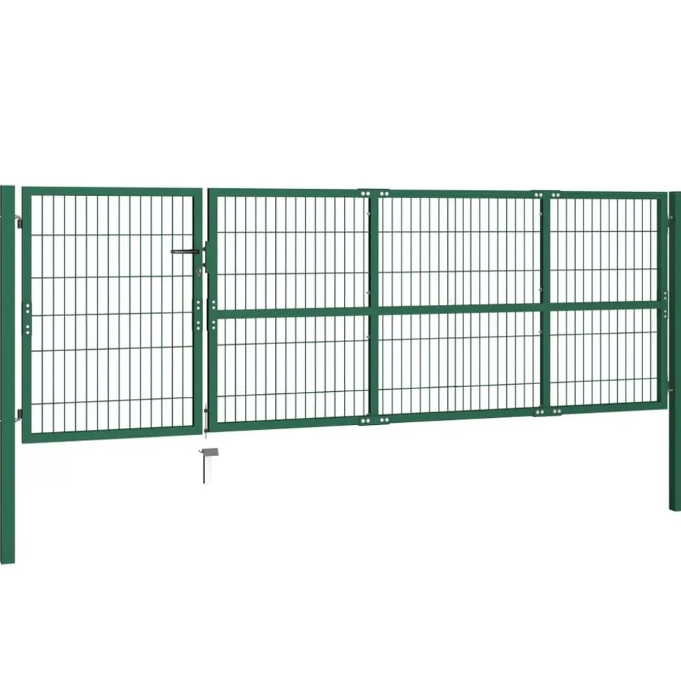 vidaXL Tuinhekpoort met palen 350x100 cm staal groen