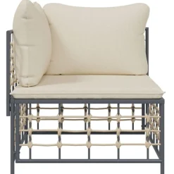 vidaXL Tuinhoekbank met beige kussens poly rattan