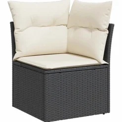 vidaXL Tuinhoekbank met kussens poly rattan zwart