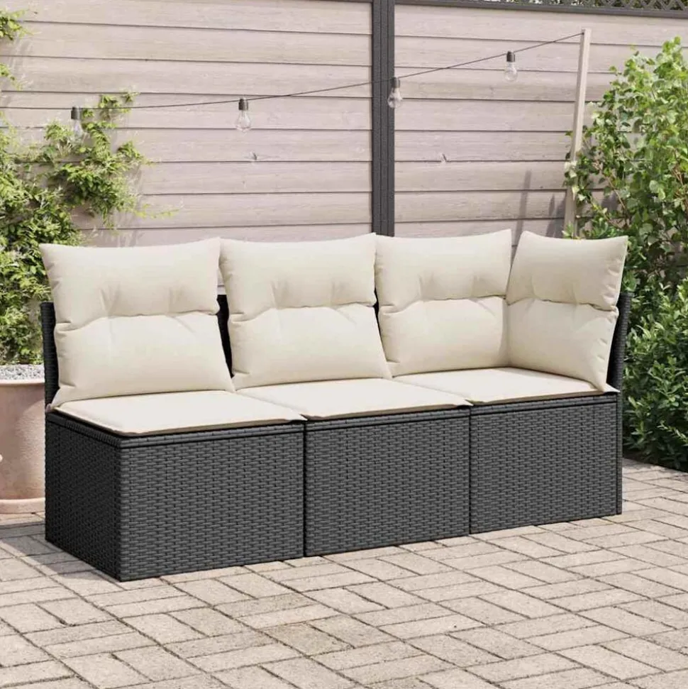 vidaXL Tuinhoekbank met kussens poly rattan zwart