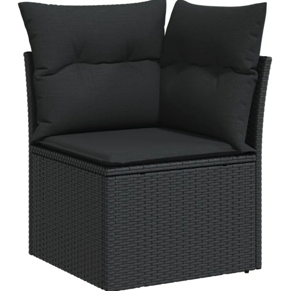 vidaXL Tuinhoekbank met kussens zwart poly rattan