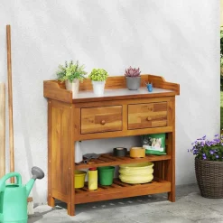 vidaXL Tuinkast met lade Naturel 78 x 36,5 x 78cm Massief Acaciahout