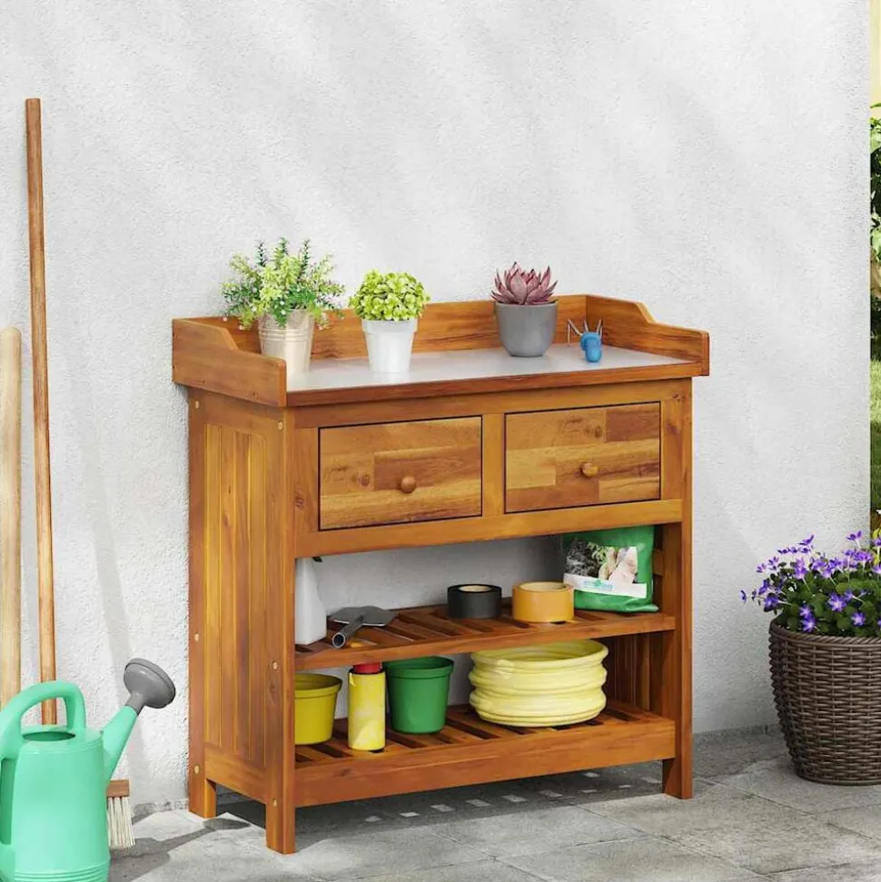 vidaXL Tuinkast met lade Naturel 78 x 36,5 x 78cm Massief Acaciahout