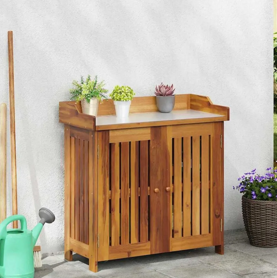 vidaXL Tuinkast met plank Naturel 78 x 36,5 x 78cm Massief Acaciahout