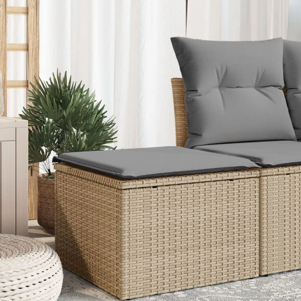 vidaXL Tuinkruk met kussen 55x55x37 cm poly rattan beige