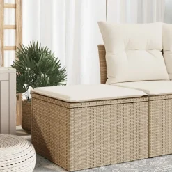 vidaXL Tuinkruk met kussen 55x55x37 cm poly rattan beige