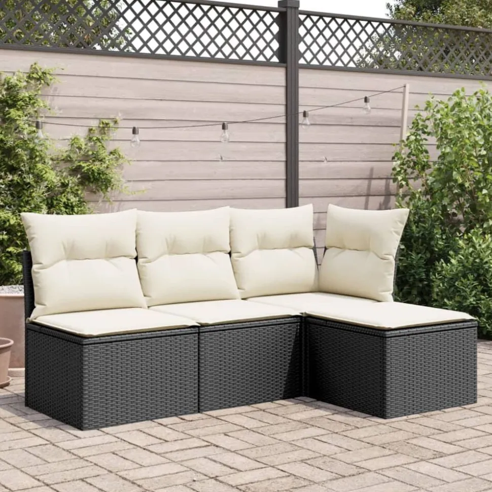 vidaXL Tuinkruk met kussen 55x55x37 cm poly rattan zwart