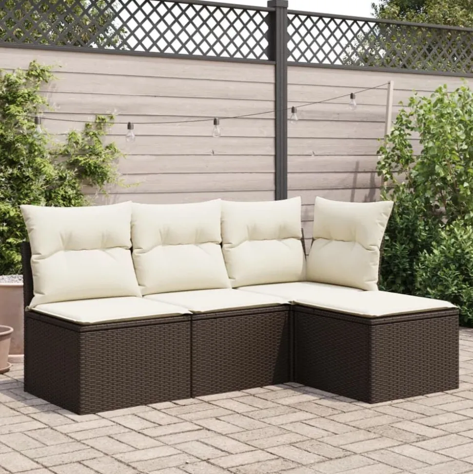 vidaXL Tuinkruk met kussen 55x55x37 cm poly rattan bruin