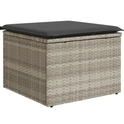 vidaXL Tuinkruk met kussen 55x55x37 cm poly rattan lichtgrijs
