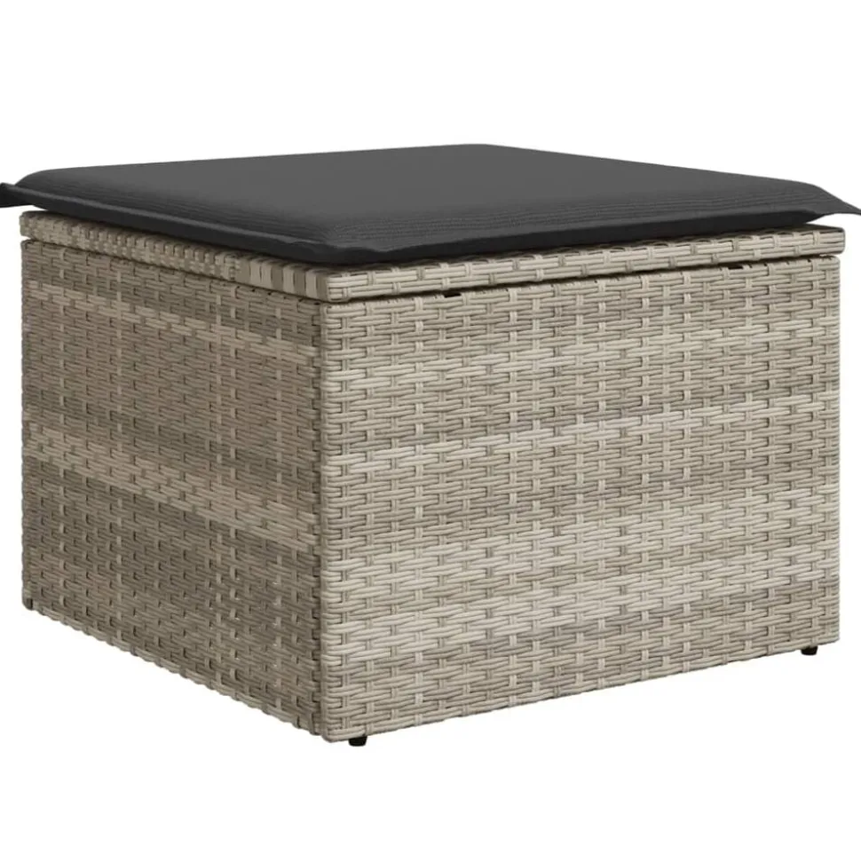 vidaXL Tuinkruk met kussen 55x55x37 cm poly rattan lichtgrijs