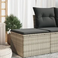 vidaXL Tuinkruk met kussen 55x55x37 cm poly rattan lichtgrijs