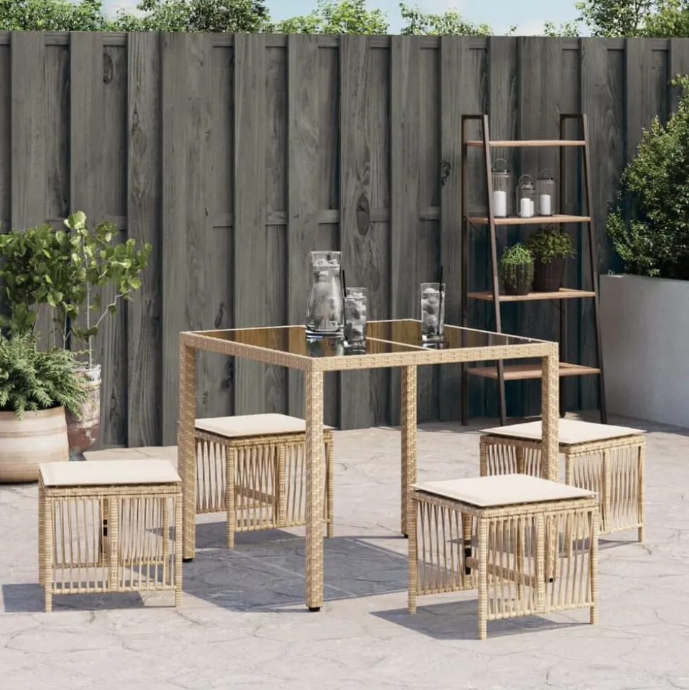 vidaXL Tuinkrukken 4 st met kussens 41x41x36 cm poly rattan beige