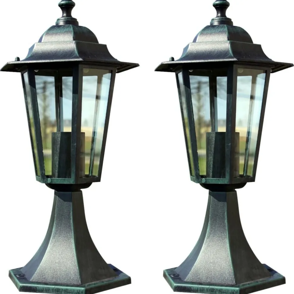 vidaXL Tuinlampen 2 st aluminium donkergroen/zwart