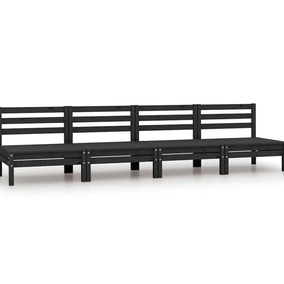 vidaXL Tuinmiddenbank 4 st massief grenenhout zwart