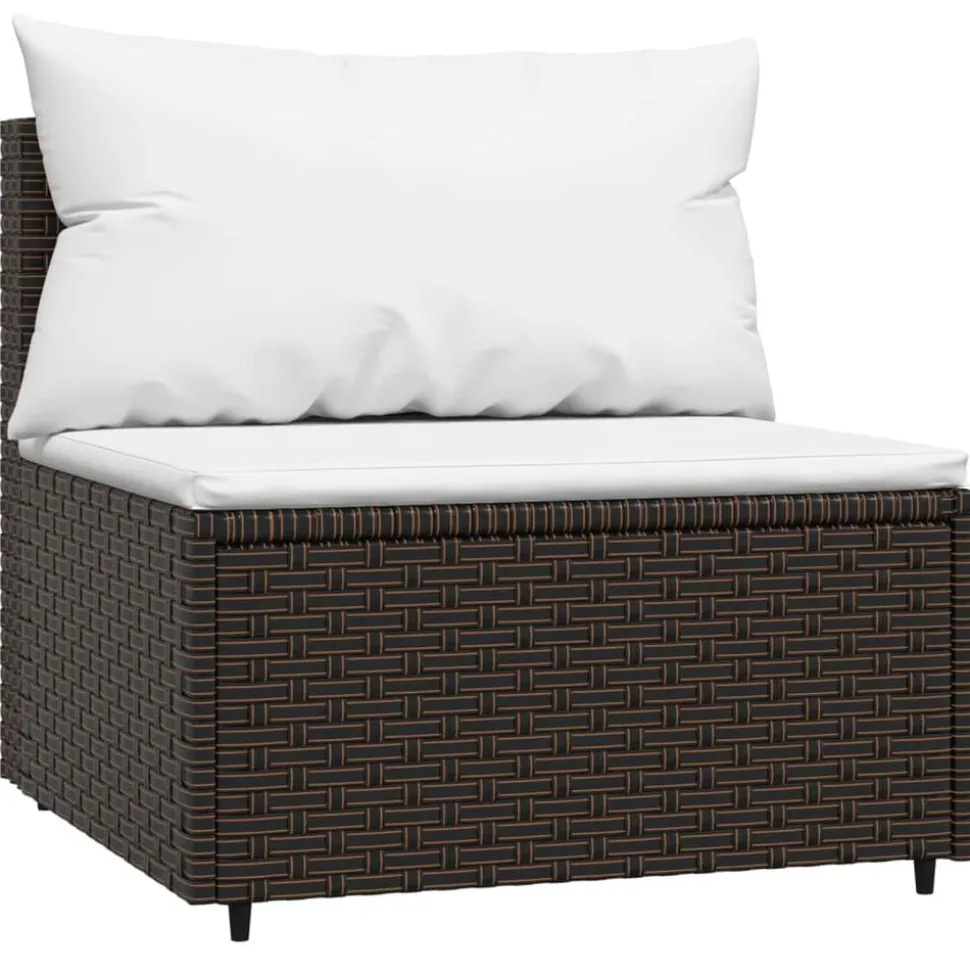 vidaXL Tuinmiddenbank met kussens poly rattan bruin