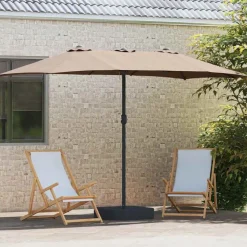 vidaXL Tuinparasol Taupe 385 x 209 x 244 cm Polyester en staal