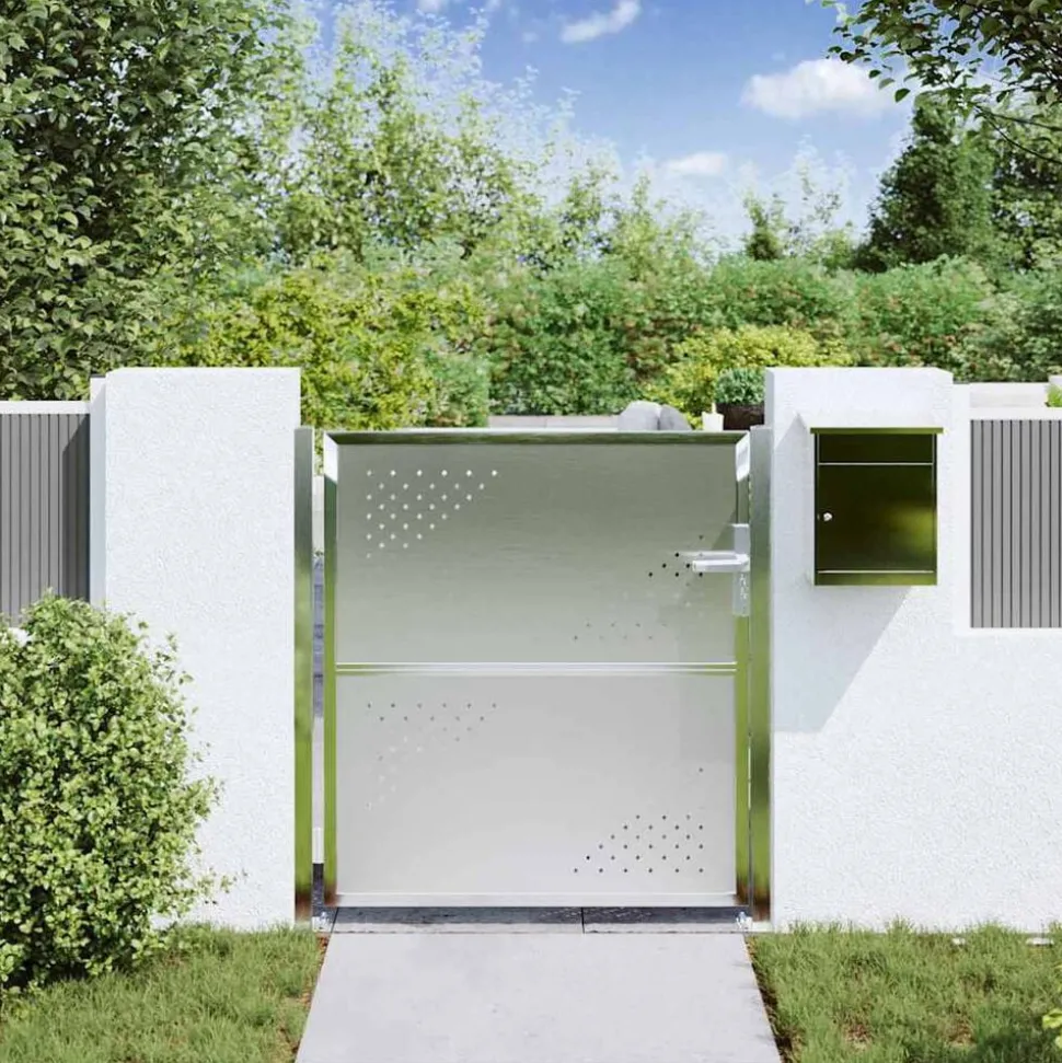 vidaXL Tuinpoort met slot Zilver 85 x 97 cm Roestvrij staal