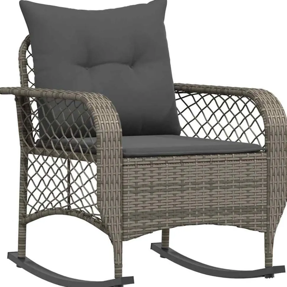 vidaXL Tuinschommelstoel met kussens poly rattan grijs