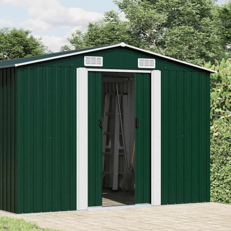 vidaXL Tuinschuur 257x779x181 cm gegalvaniseerd staal groen