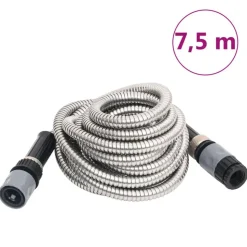 vidaXL Tuinslang met sproeikop 0,6'' 7,5 m roestvrij staal zilverkleur