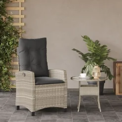 vidaXL Tuinstoel verstelbaar met kussens poly rattan lichtgrijs