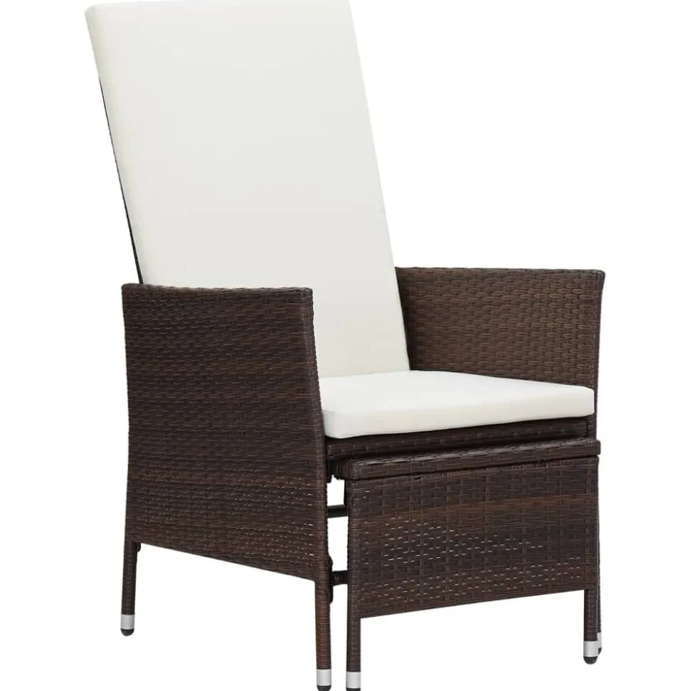 vidaXL Tuinstoel verstelbaar met kussens poly rattan bruin