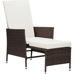 vidaXL Tuinstoel verstelbaar met kussens poly rattan bruin