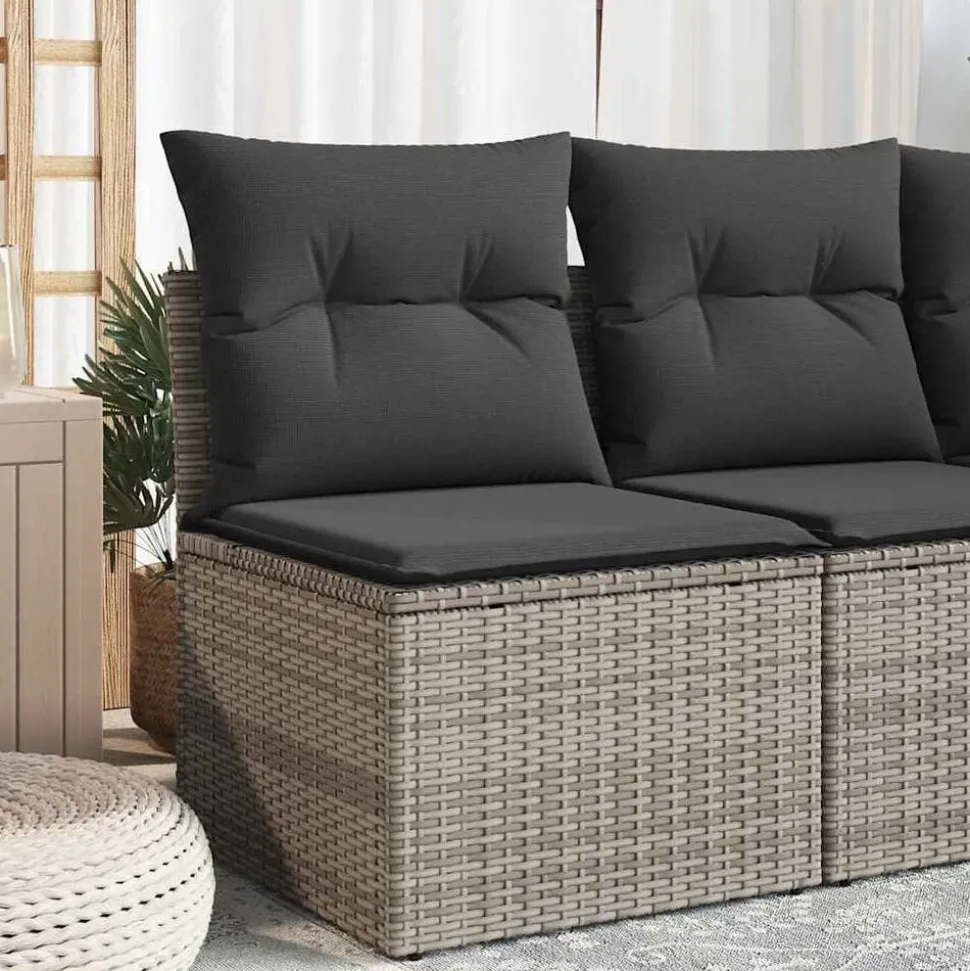 vidaXL Tuinstoel zonder armleuning met kussens poly rattan grijs