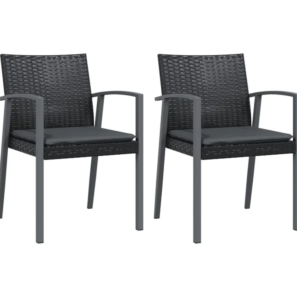 vidaXL Tuinstoelen 2 st met kussens 56,5x57x83 cm poly rattan zwart