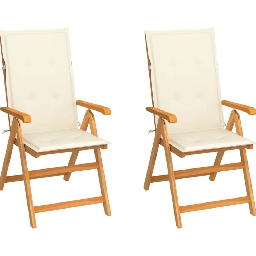 vidaXL Tuinstoelen 2 st met crèmekleurige kussens massief teakhout
