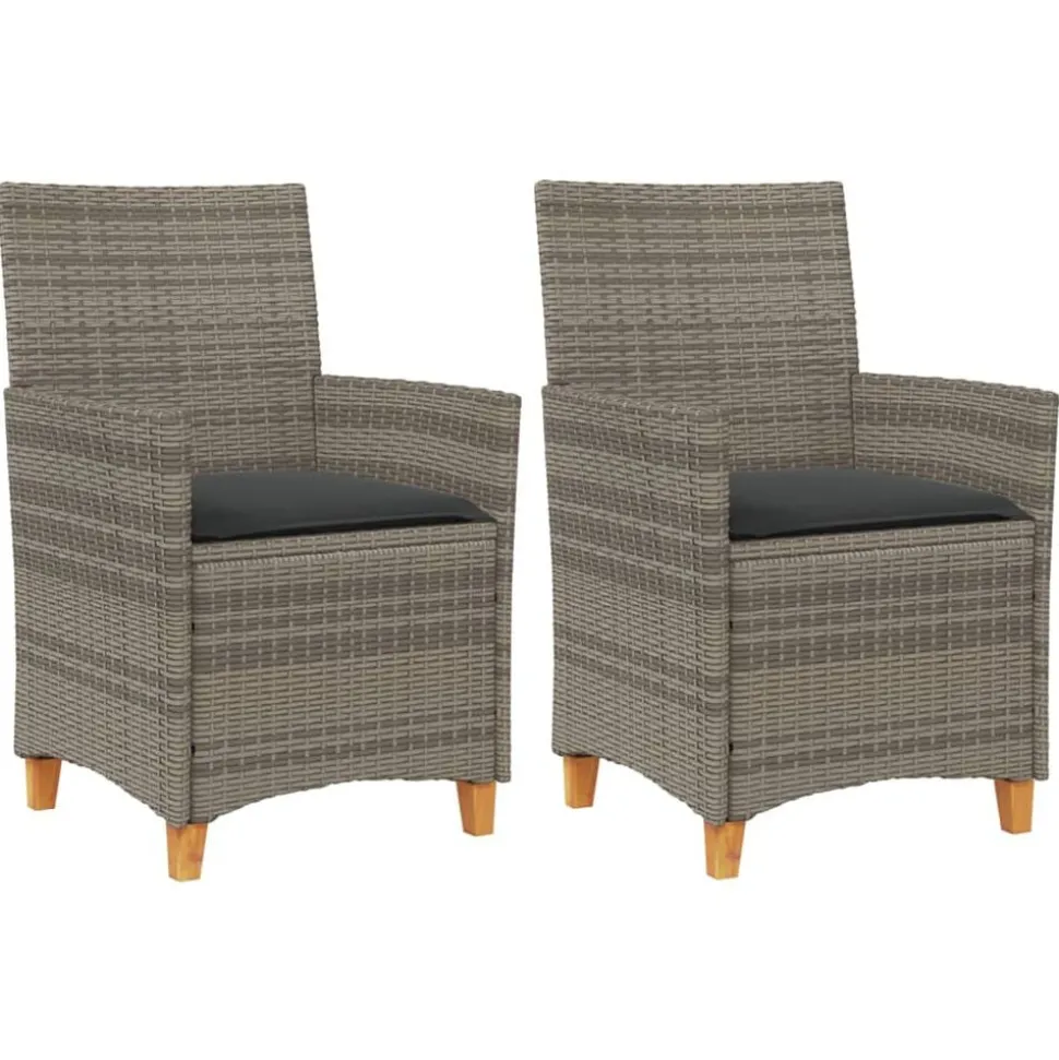 vidaXL Tuinstoelen 2 st met kussens poly rattan en massief hout grijs