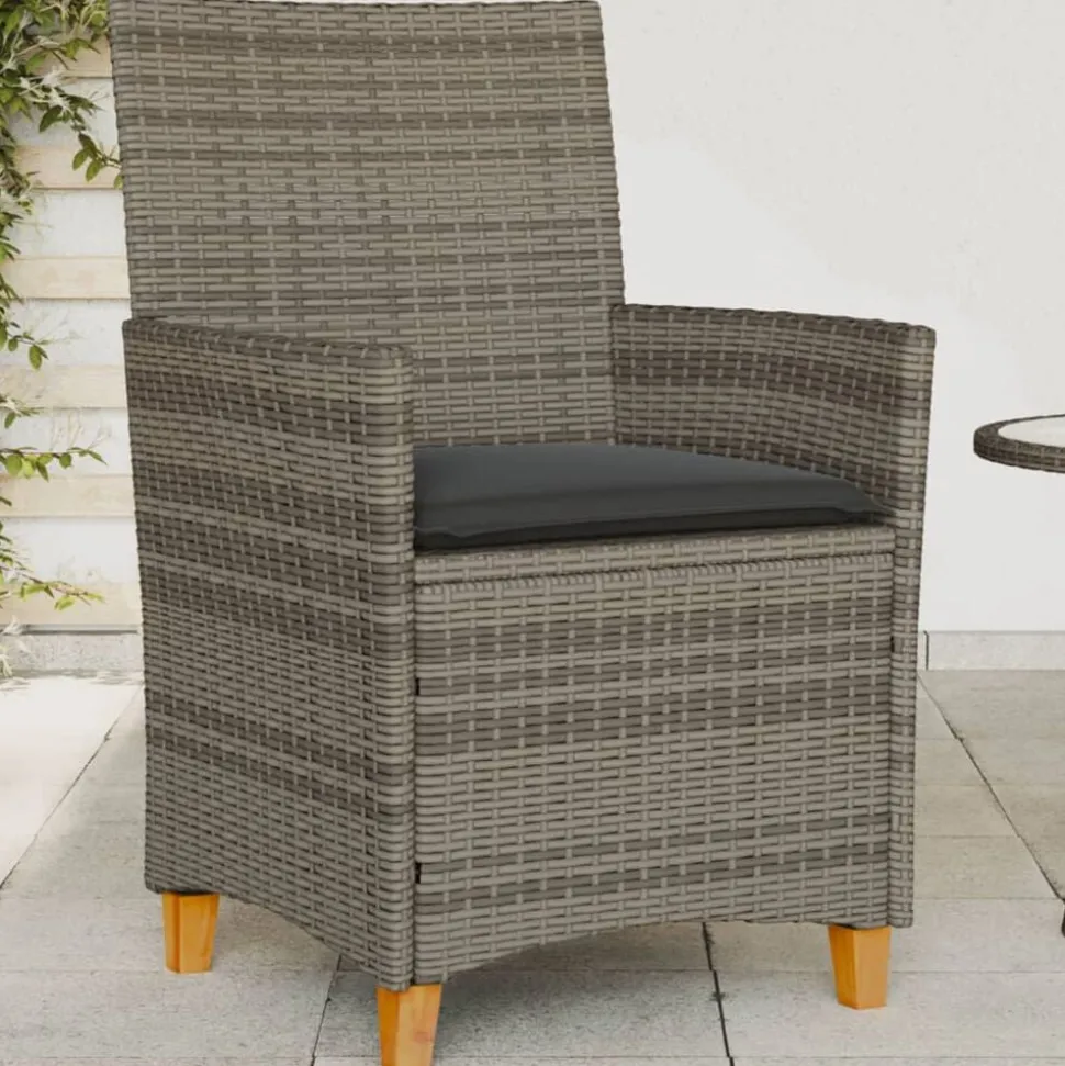 vidaXL Tuinstoelen 2 st met kussens poly rattan en massief hout grijs