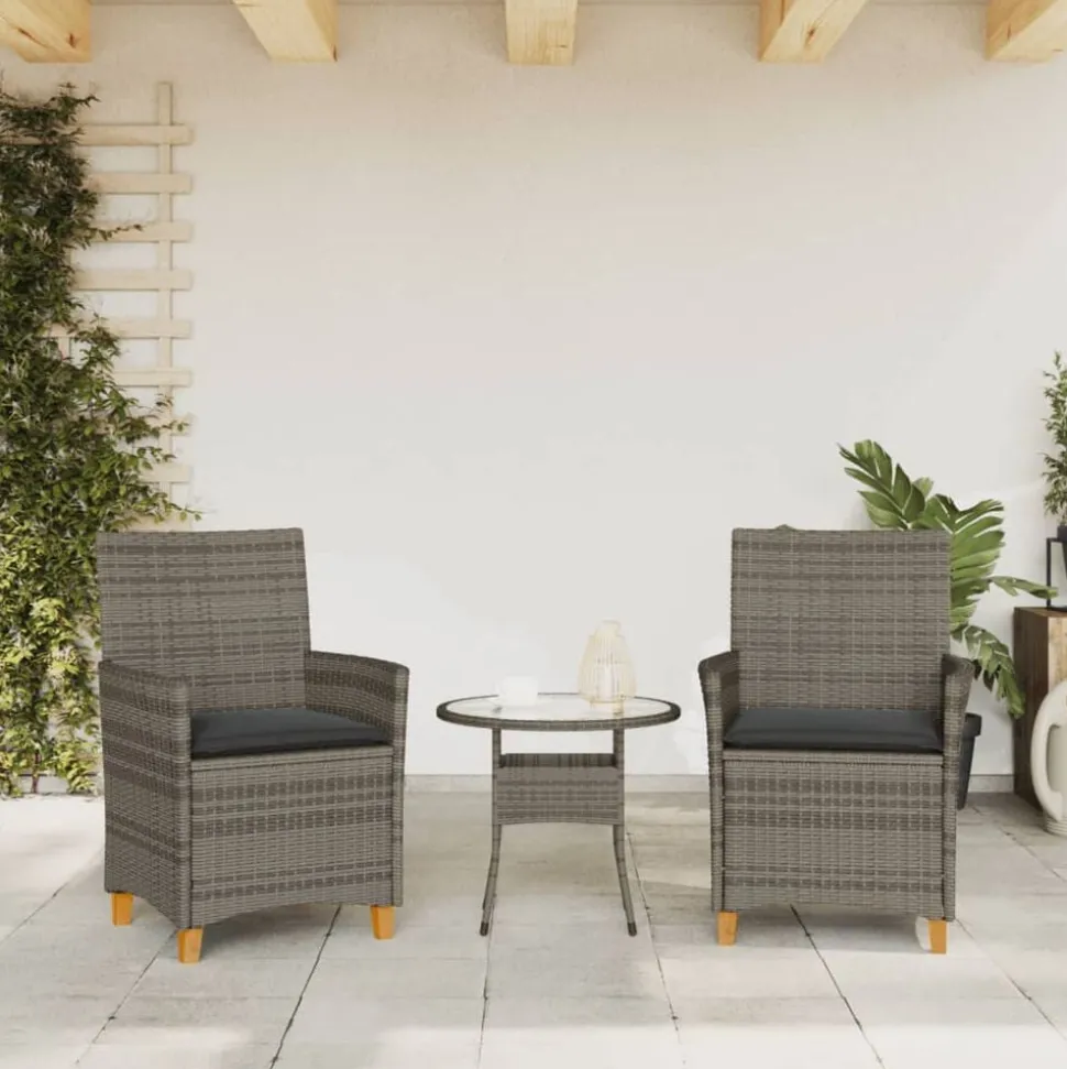 vidaXL Tuinstoelen 2 st met kussens poly rattan en massief hout grijs