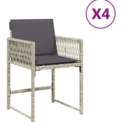 vidaXL Tuinstoelen 4 st met kussens poly rattan lichtgrijs