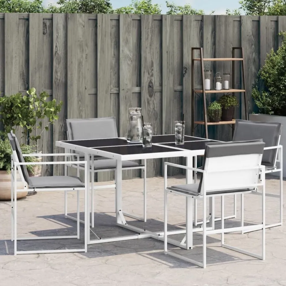 vidaXL Tuinstoelen 4 st met kussens staal en textileen wit
