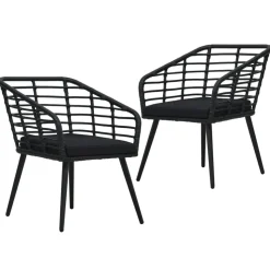 vidaXL Tuinstoelen 2 st met kussens poly rattan zwart
