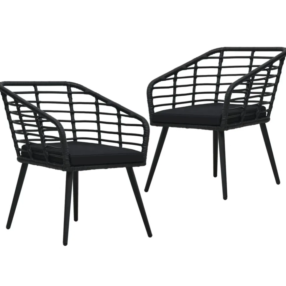 vidaXL Tuinstoelen 2 st met kussens poly rattan zwart