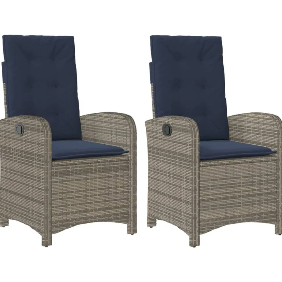 vidaXL Tuinstoelen 2 st verstelbaar met kussens poly rattan grijs