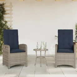 vidaXL Tuinstoelen 2 st verstelbaar met kussens poly rattan grijs