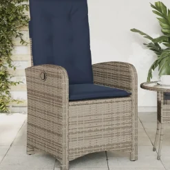 vidaXL Tuinstoelen 2 st verstelbaar met kussens poly rattan grijs