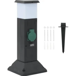 vidaXL Tuinstopcontact met lamp en grondpin 2-wegs 16x16x39,5 cm