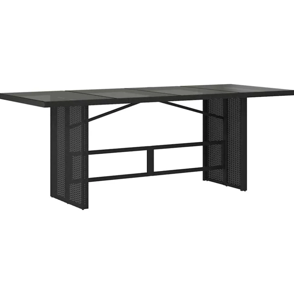 vidaXL Tuintafel met glazen blad 190x80x74 cm poly rattan zwart