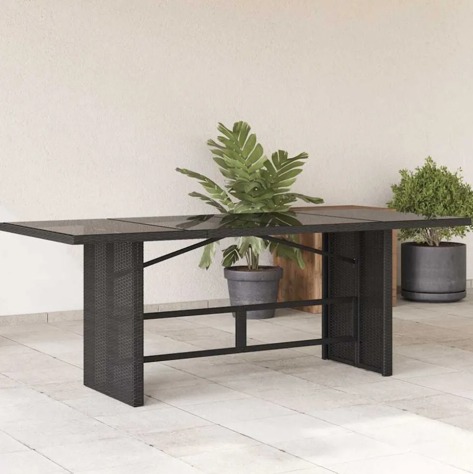 vidaXL Tuintafel met glazen blad 190x80x74 cm poly rattan zwart