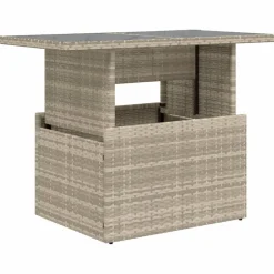 vidaXL Tuintafel met glazen blad 100x55x73 cm poly rattan lichtgrijs
