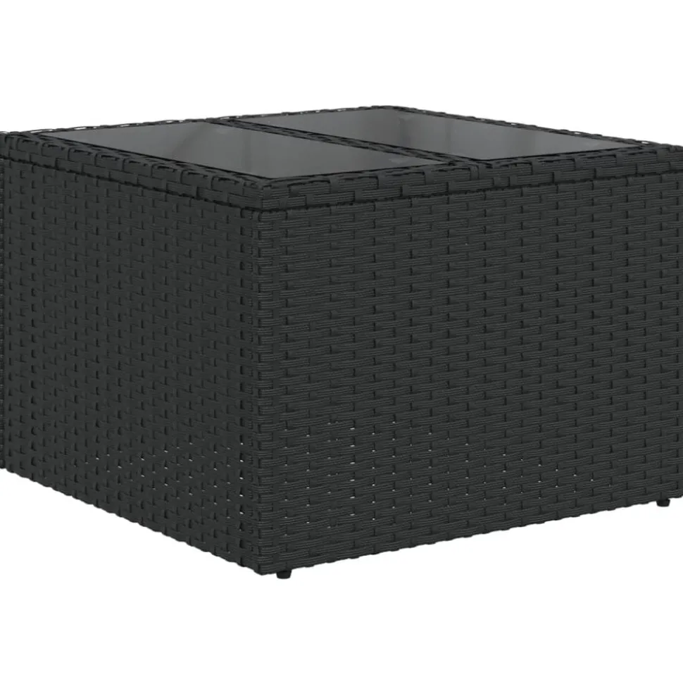 vidaXL Tuintafel met glazen blad zwart 55x55x37 cm poly rattan