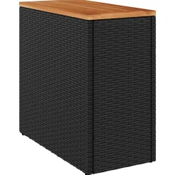 vidaXL Tuintafel met houten blad zwart 58x27,5x55 cm poly rattan