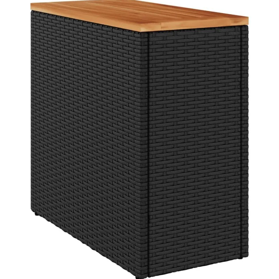 vidaXL Tuintafel met houten blad zwart 58x27,5x55 cm poly rattan